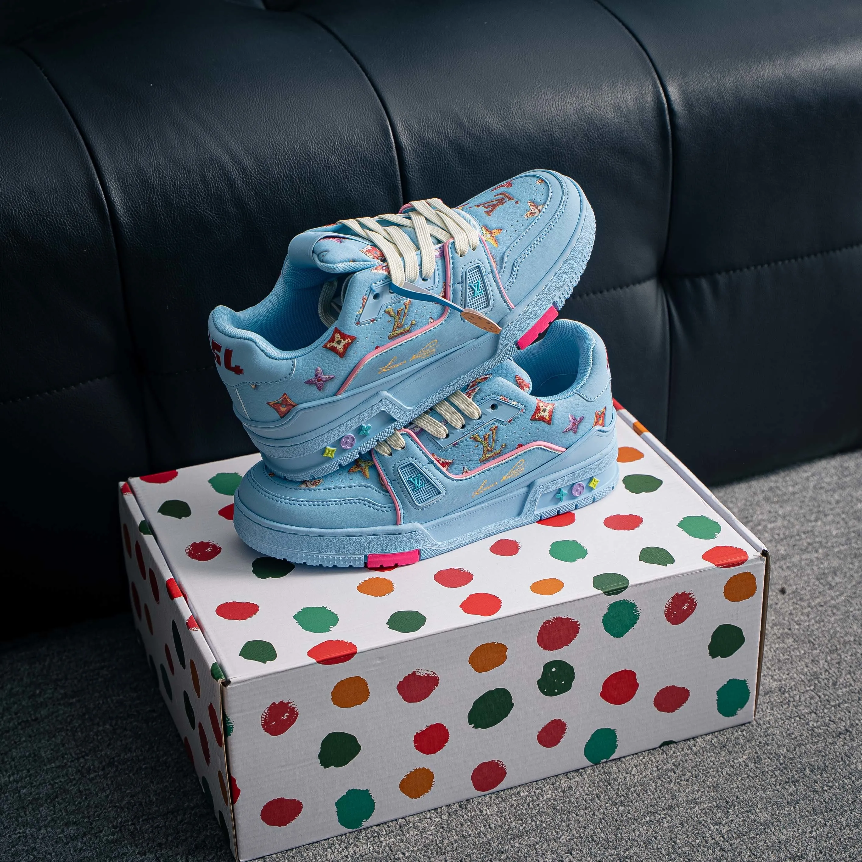 【 】 Louis Vuitton Trainer Sneaker Low Series Low-Top Retro Versatile Skate Shoes“ Virgil Abloh Retro Shoes ，